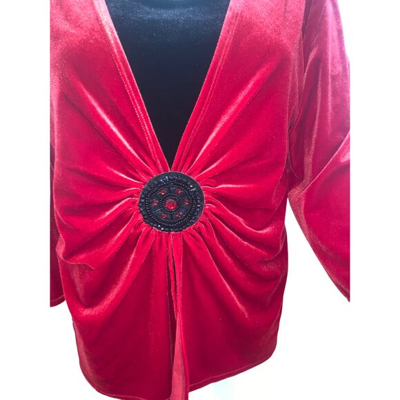 Notations Red / Black Crushed Velvet Formal Dressy Blouse XL - Picture 3 of 6